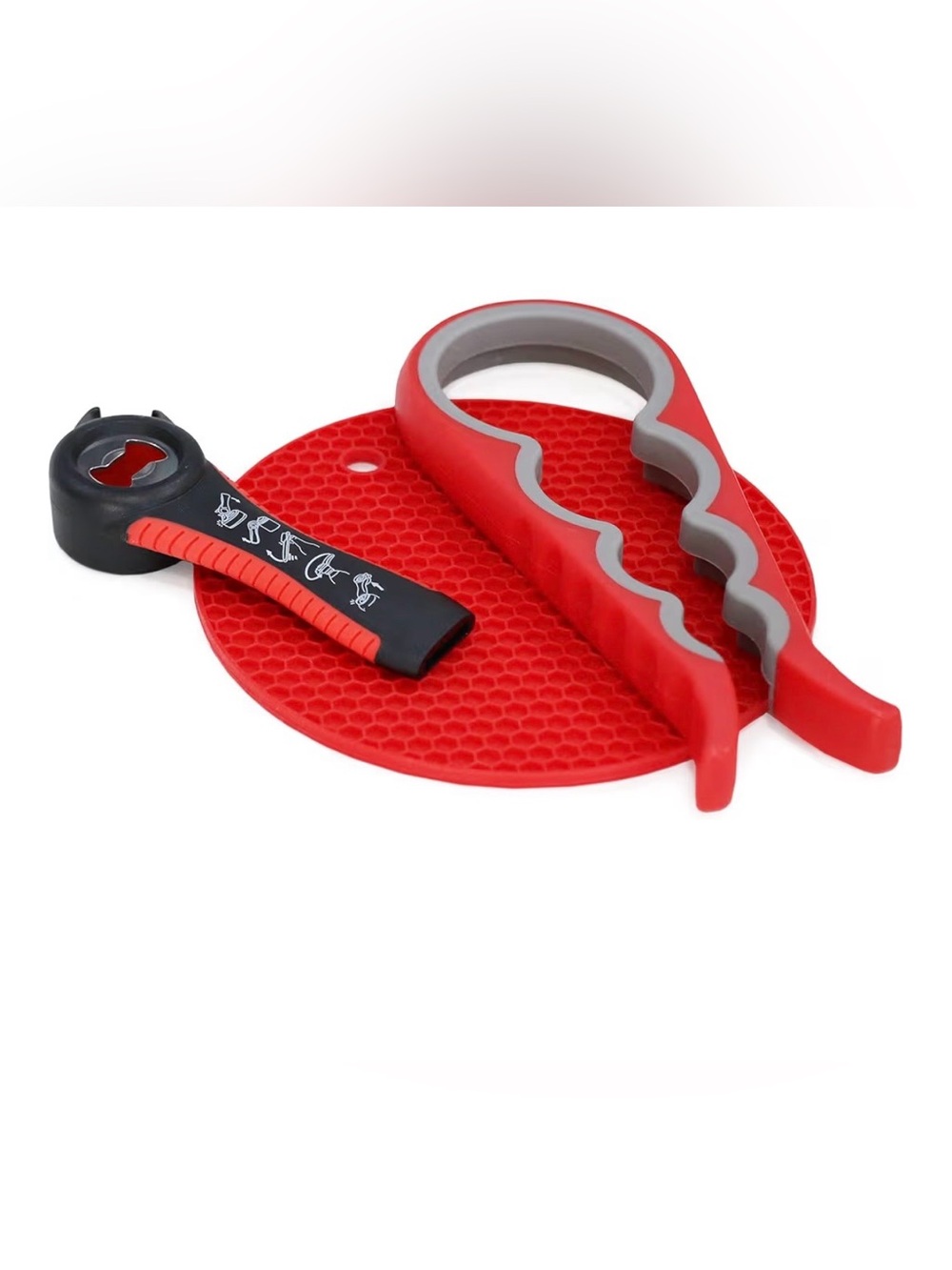 Red Silicone Jar Opener Set with Multi-Tool